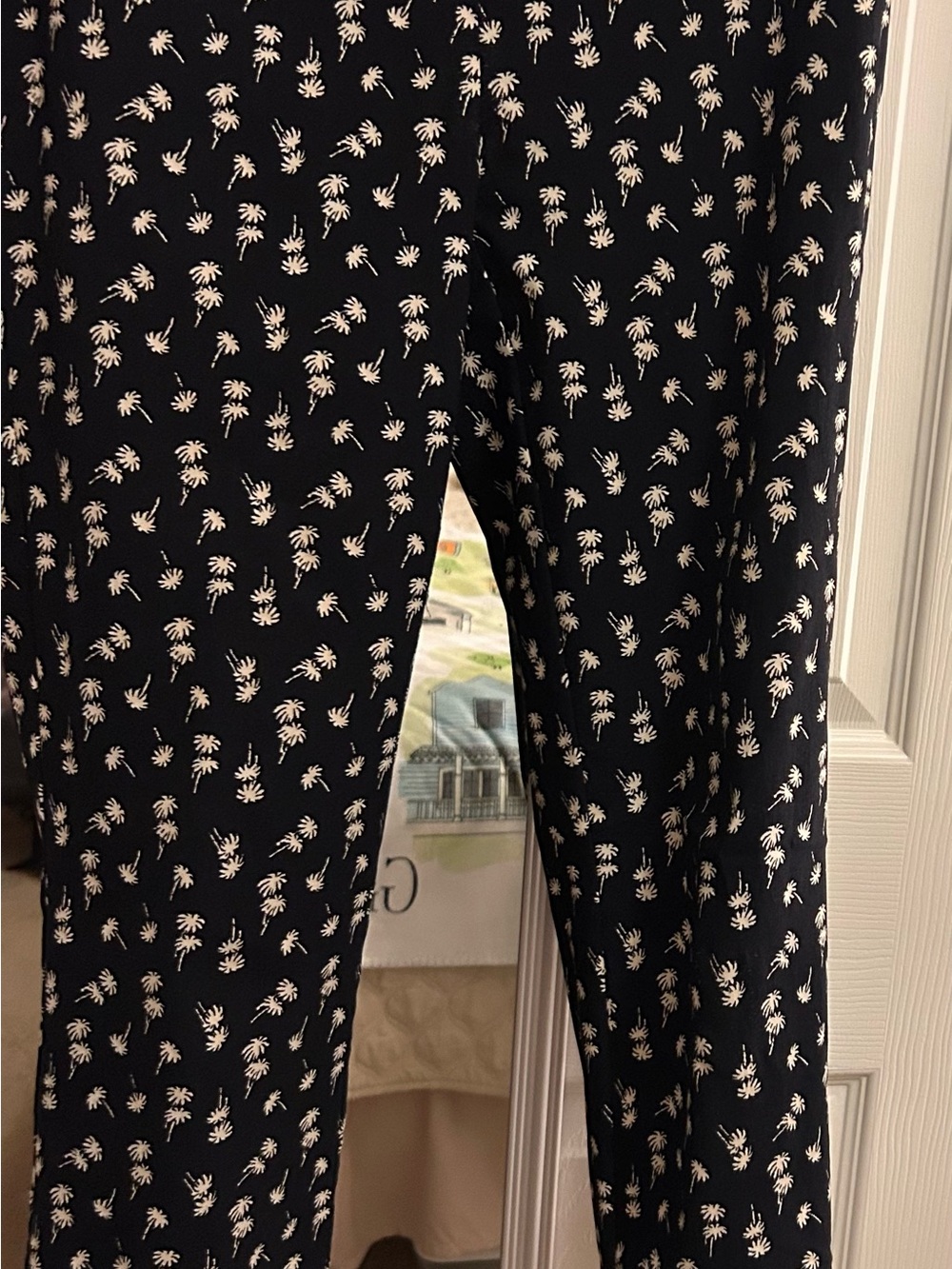 Dalia Black Slim Palm-Print Stretch Pants